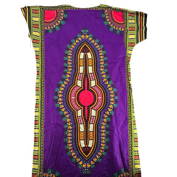 Purple Dashiki Maxi Dress Traditional African Tunic Vibrant Print Cotton NWT - Picture 7 of 8